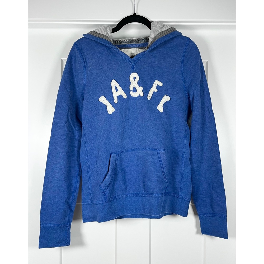 Abercrombie & Fitch Hoodie Womens Large Blue Spellout Applique Sweatshirt Retro
